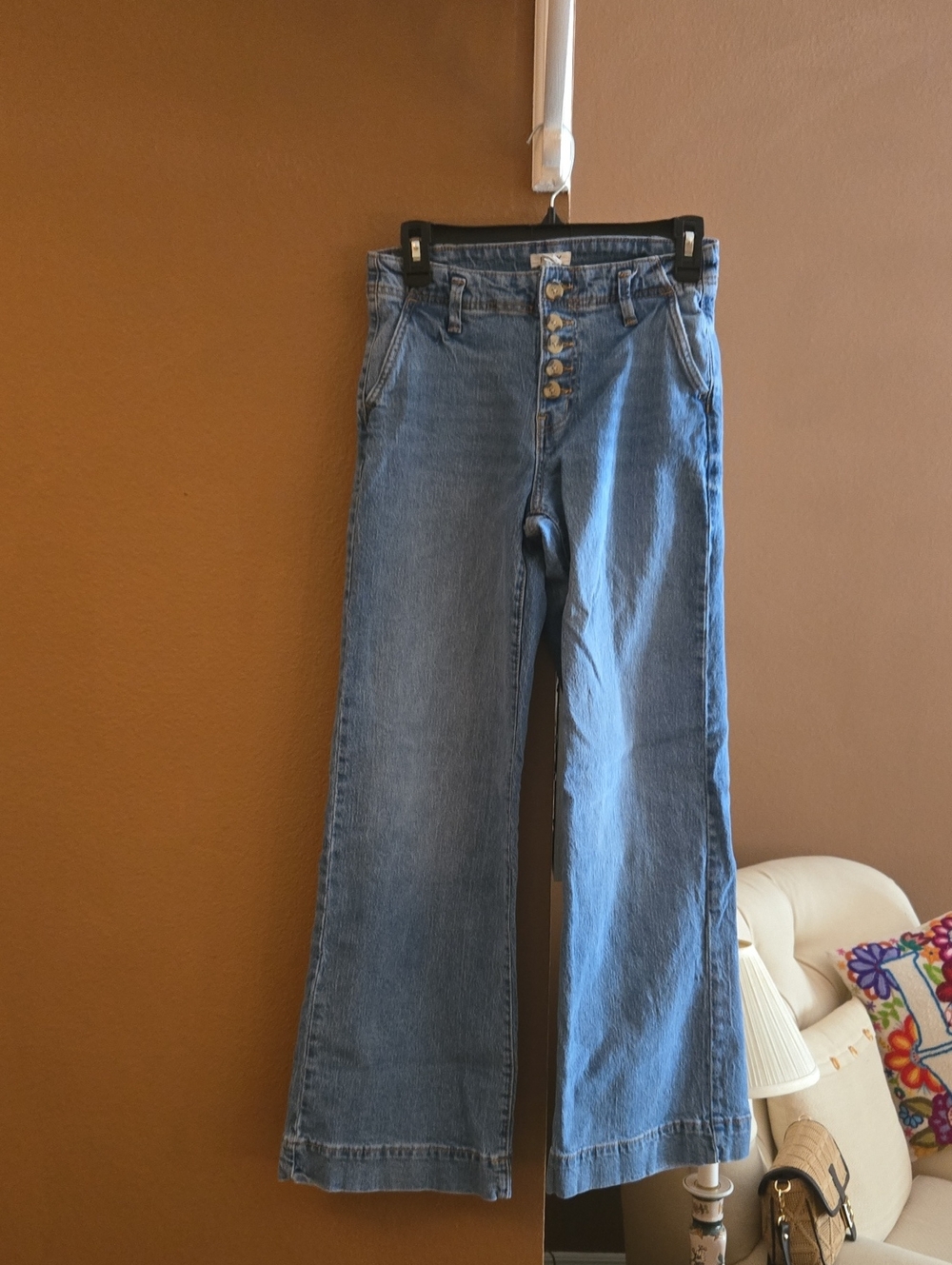 Roxy Button-Fly High Waist Wide-Leg Jeans - Light Blue